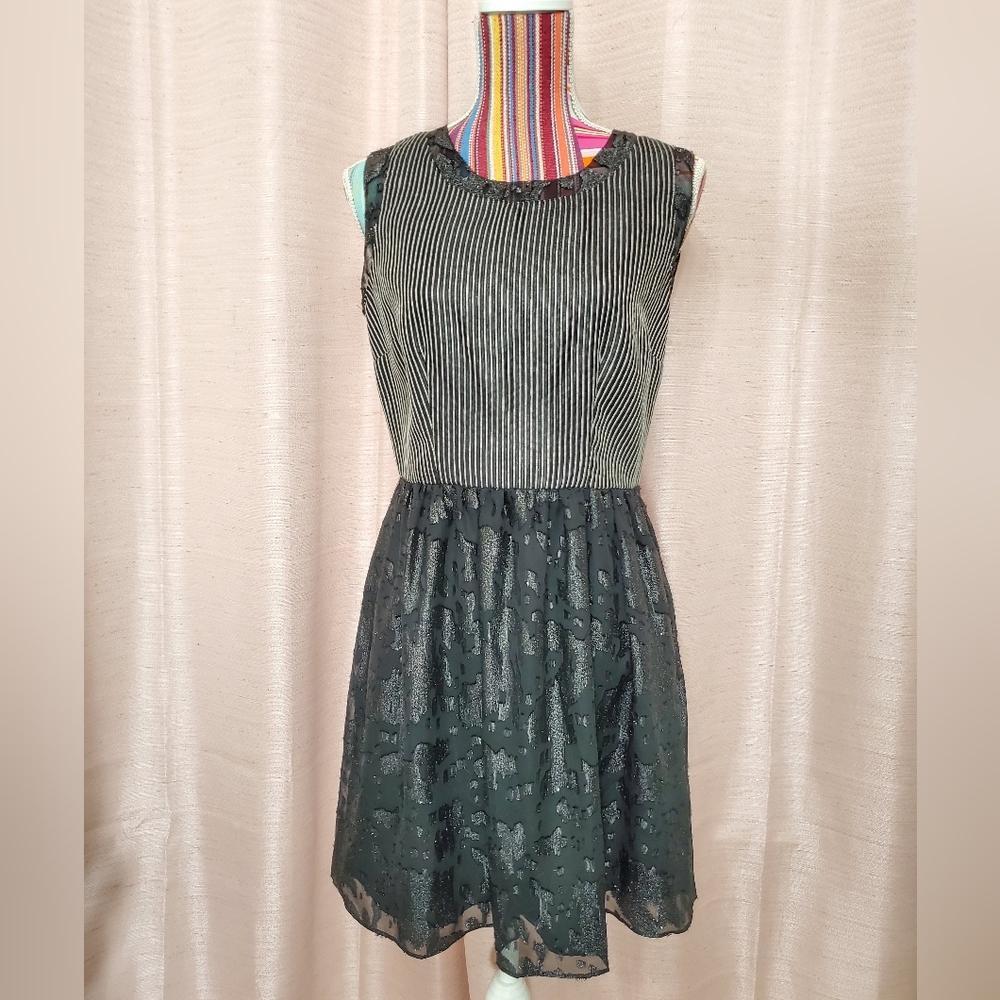 I Love Ronson Black Leopard Striped Dress Medium NWT